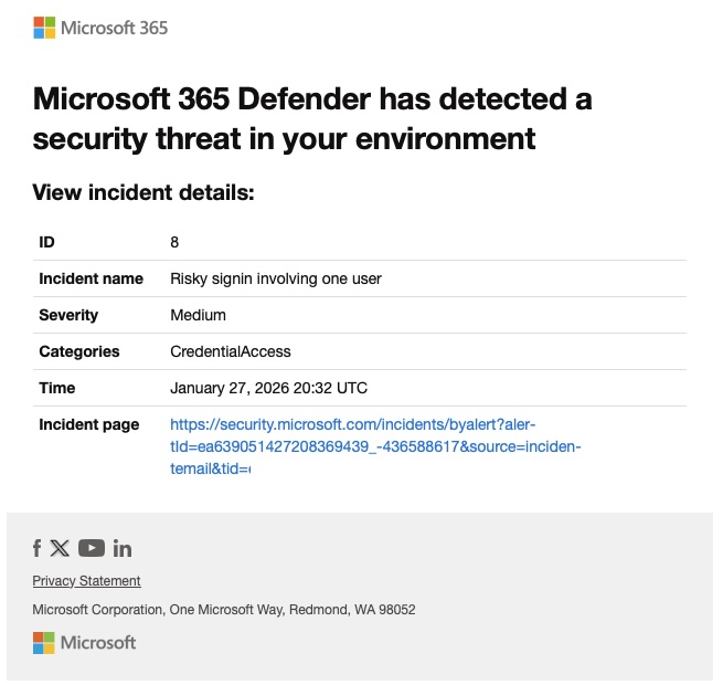 defender notification email