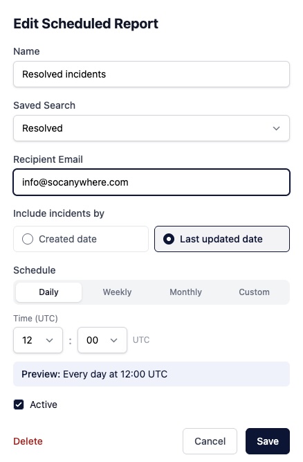Scheduled report PDF in SOC Anywhere